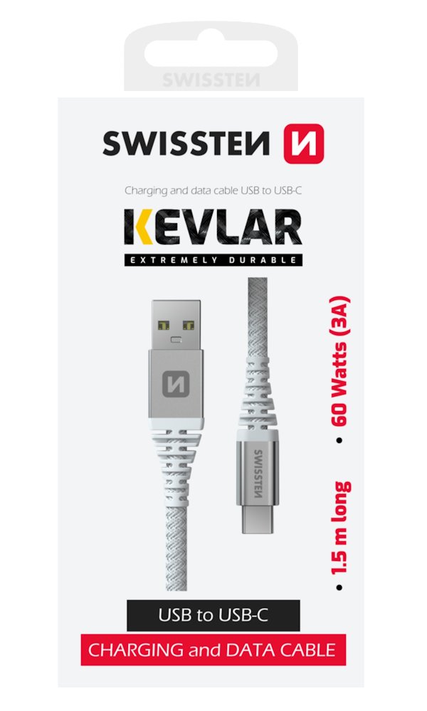 Swissten datový kabel kevlar usb / usb-c 1,5 m bílý