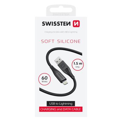 Swissten datový kabel soft silicone usb / lightning 1,5 m 60w černý