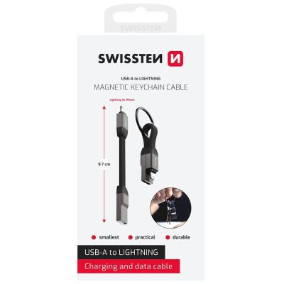 Swissten magnetický keychain kabel usb-a  / lightning 9,7 cm