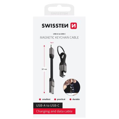 Swissten magnetický keychain kabel usb-a / usb-c 9,7 cm