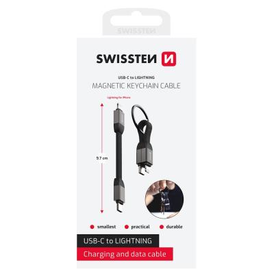 Swissten magnetický keychain kabel usb-c / lightning 9,7 cm