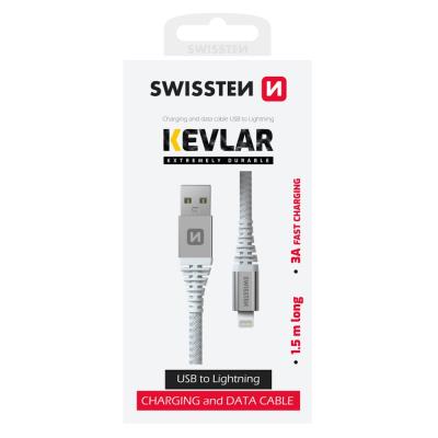 Swissten datový kabel kevlar usb / lightning 1,5 m bílý