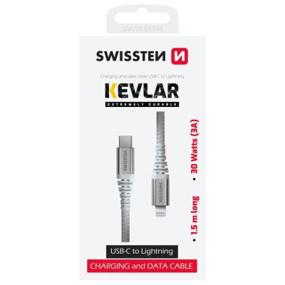 Swissten datový kabel kevlar usb-c / lightning 1,5 m bílý