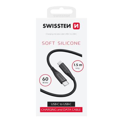 Swissten Datový kabel SOFT SILICONE USB-C / USB-C 1,5 M, PD 60 W, černý