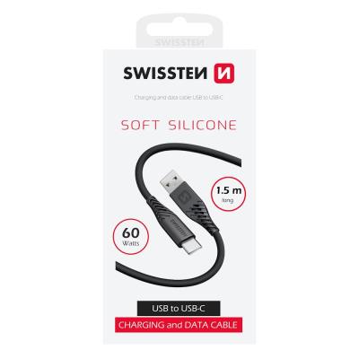 Swissten Datový kabel SOFT SILICONE USB / USB-C 1,5 M 60W ČERNÝ