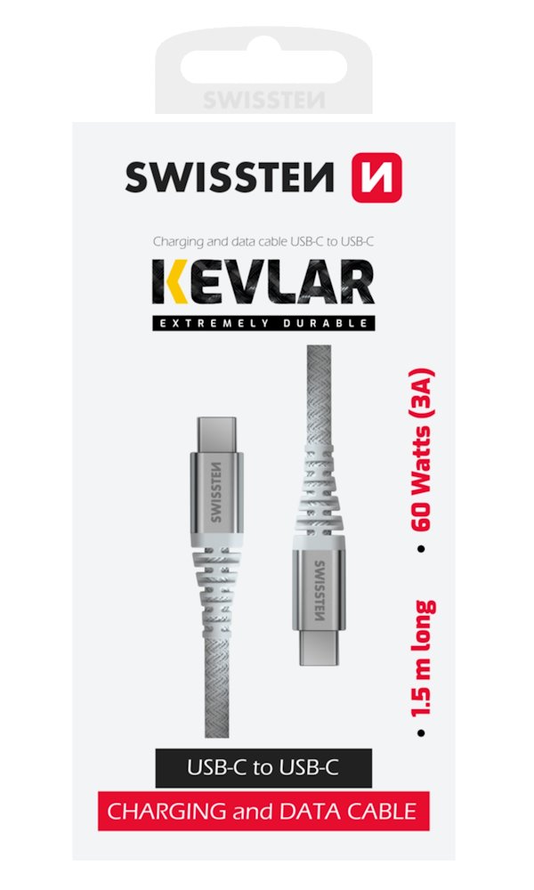 Swissten datový kabel kevlar usb-c / usb-c 1,5 m bílý