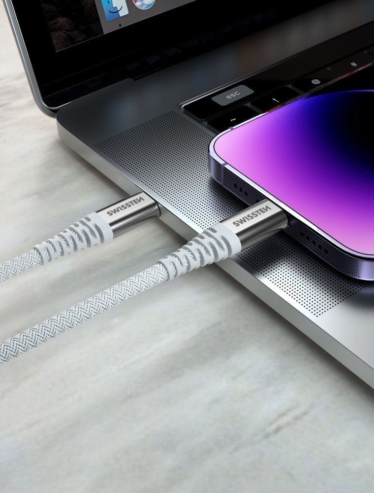 Swissten datový kabel kevlar usb-c / lightning 1,5 m bílý