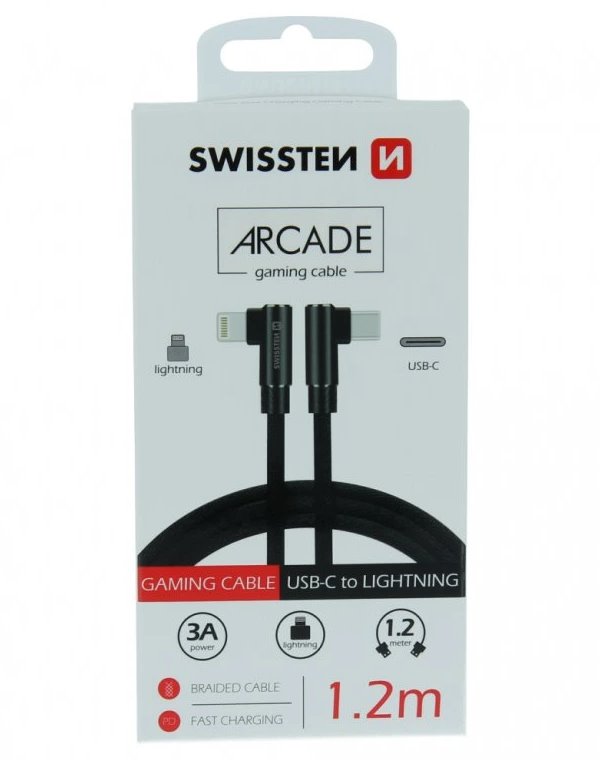 Swissten textilní datový kabel arcade usb-c / lightning 1,2 m černý