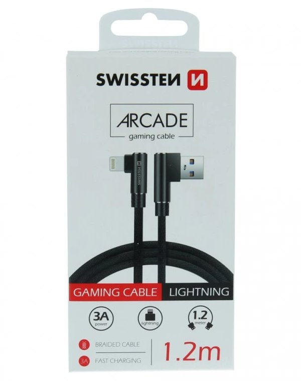 Swissten textilní datový kabel arcade usb / lightning 1,2 m černý