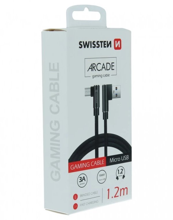 Swissten textilní datový kabel arcade usb / micro usb 1,2 m černý