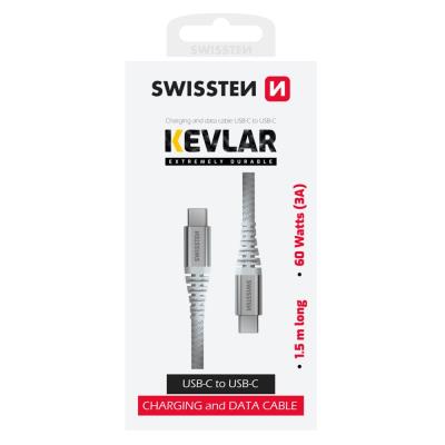 Swissten datový kabel kevlar usb-c / usb-c 1,5 m bílý