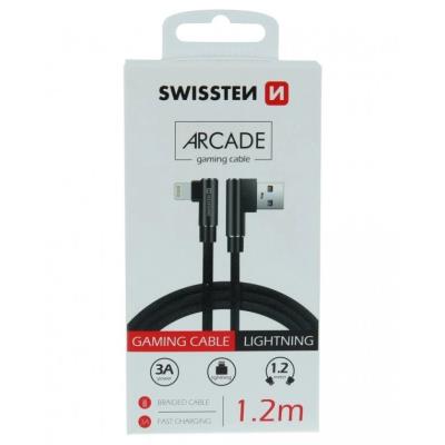 Swissten textilní datový kabel arcade usb / lightning 1,2 m černý