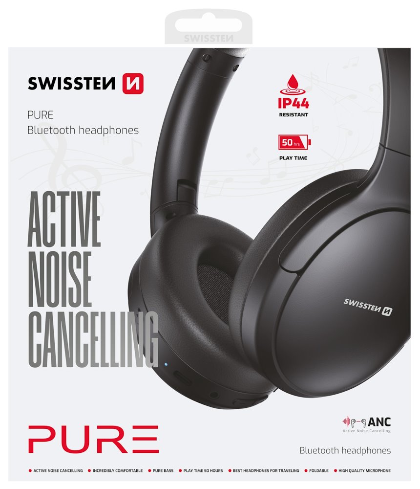 Swissten bluetooth anc sluchátka pure černá