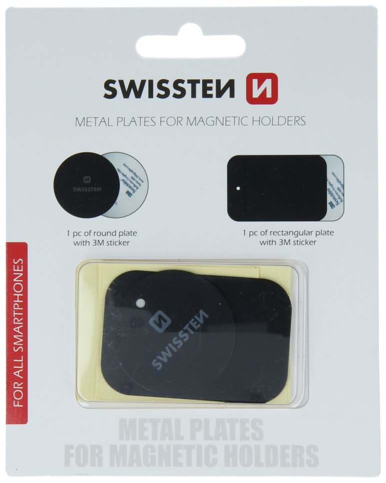 Swissten set kovový lepící štítek a podložka k magnetickým držákům do auta (retail pack)