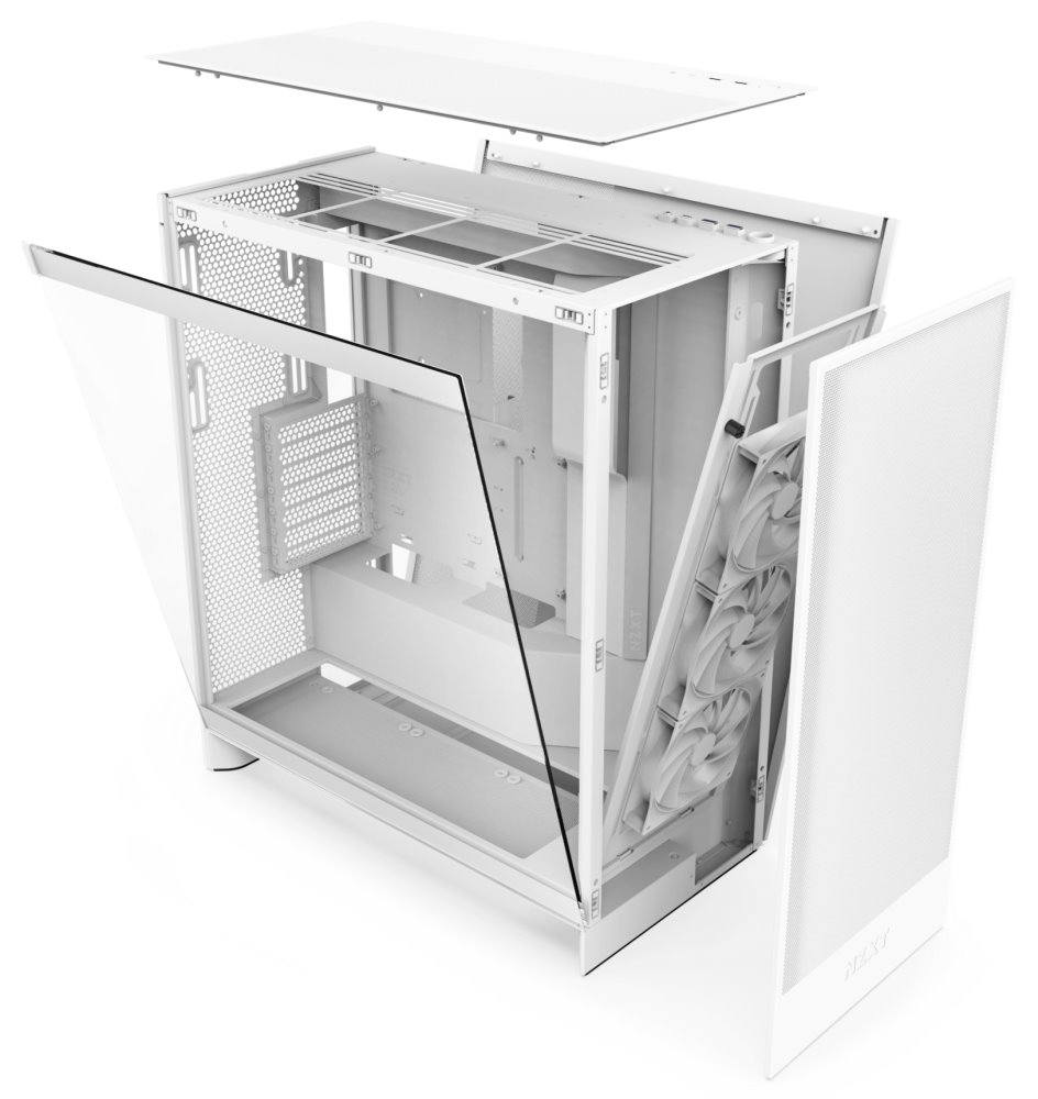 NZXT skříň H7 Flow edition / ATX / 3x 120 mm fan / USB-C / 2x USB / prosklená bočnice / mesh panel / bílá