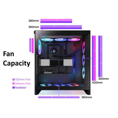 NZXT skříň H7 Flow RGB edition / ATX / 1x360mm RGB core fan/ USB-C / 2x USB / proskl. bočnice / mesh panel / RGB / černá