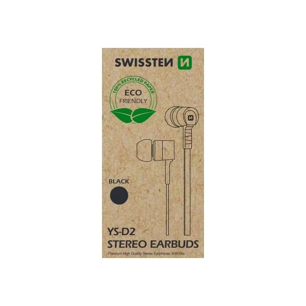 Swissten sluchátka earbuds rainbow ys-d2 černá (eco balení)