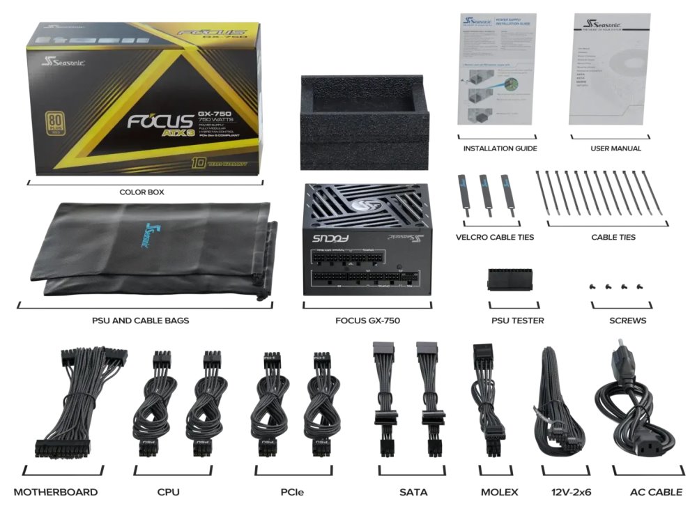 SEASONIC zdroj FOCUS GX-750 / SSR-750FX3 / ATX3.0 / akt. PFC / 135mm / modulární / 80+ Gold