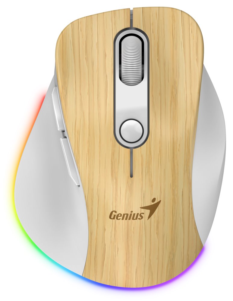 GENIUS Ergo 9000S Pro Pine Wood/ duální Bluetooth+2,4GHz/ 2400dpi/ bezdrátová/ 6 tlačítek/ dobíjecí/ RGB/ barva borovice
