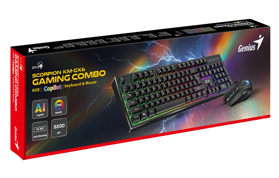 GENIUS GX GAMING Scorpion KM-GX6/ drátový set klávesnice s myší/ RGB podsvícení/ Copilot/ USB/ černá/ CZ+SK layout