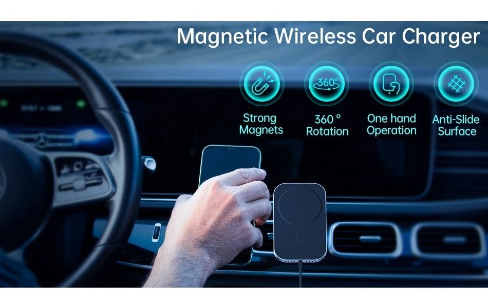 Swissten magnetický držák do ventilace auta s bezdrátovým nabíjením 15w (kompatibilní s magsafe)