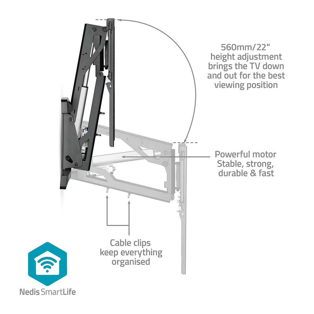 NEDIS nástěnný TV držák/ 37 - 75"/ nosnost 35 kg/ motorizovaný/ otočný/ vdálenost od stěny 48,5 cm/ DO/ ocel/ černý