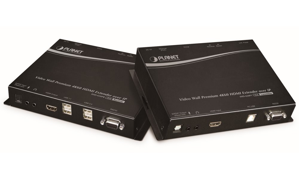 Planet IHD-420PT, HDMI a USB video transmitter/ video wall, 4K/60, vysílač, multicast, IR, RS-232, napájení PoE