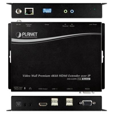 Planet IHD-420PR, HDMI a USB video reciever/ video wall, 4K/60, přijímač, multicast, IR, RS-232, napájení PoE