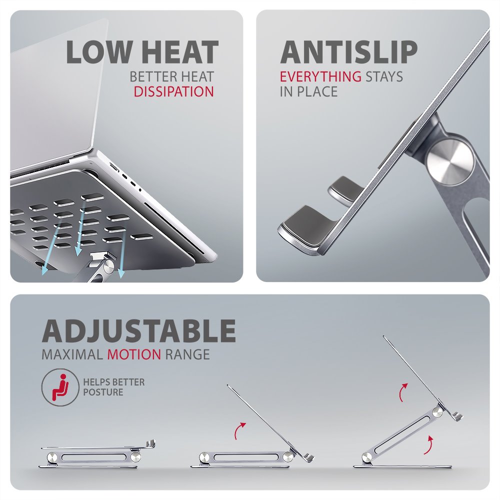 AXAGON hliníkový LQ stojan pro notebooky velikosti 10" - 16" / STND-LQ /  Nastavitelná výška/úhel