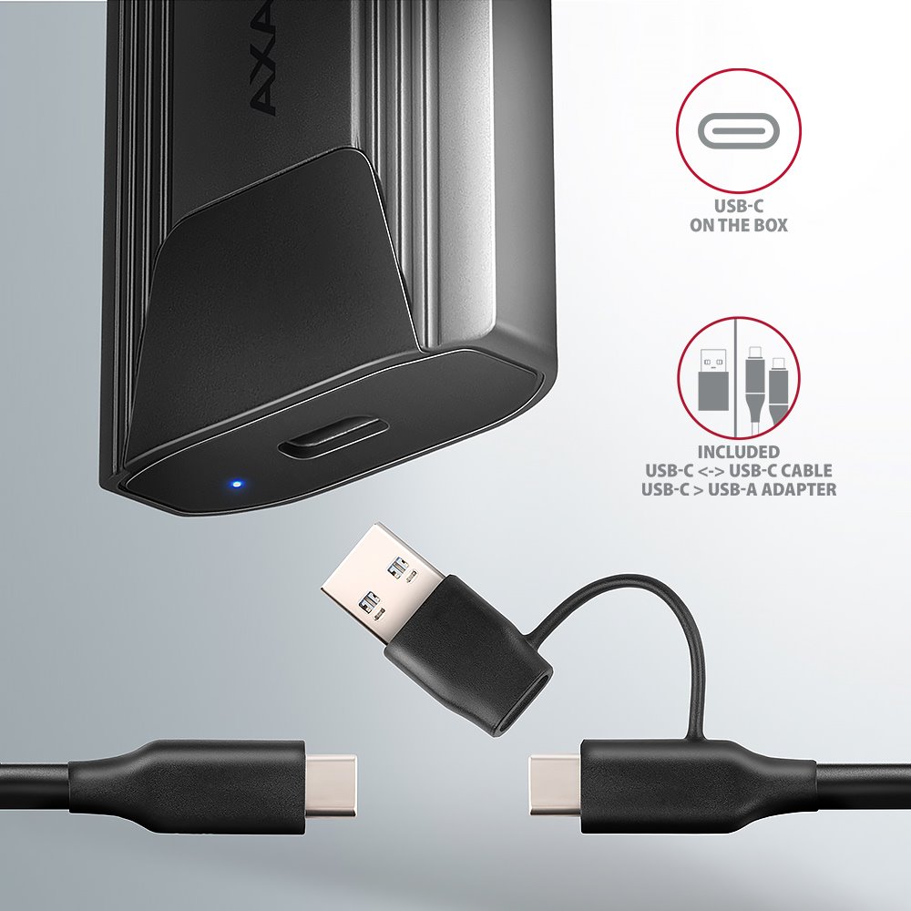 AXAGON box THIN pro M.2 NVMe SSD / EEM2-GTS2 / USB-C / USB 3.2 Gen2 / až 10 Gbit/s / kabel 50cm