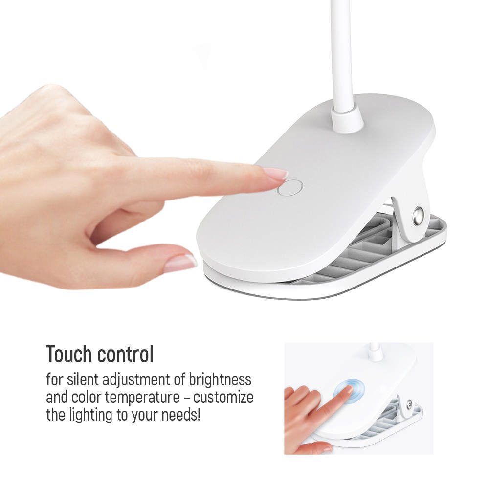 Colorway stolní LED lampa / CW-DL02B-B/ Integrovaná baterie / Klip/ Bílá