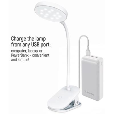 Colorway stolní LED lampa / CW-DL02B-B/ Integrovaná baterie / Klip/ Bílá
