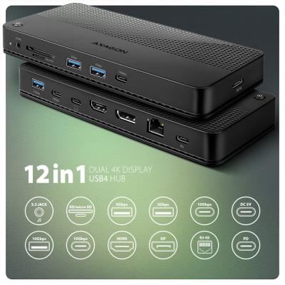 AXAGON dockovací stanice USB4 40Gbps s duálním 4K výstupem / HMC-U4 / HDMI / DP / PD100W / 5x USB / USB-C kabel 80cm
