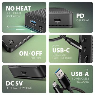 AXAGON dockovací stanice USB4 40Gbps s duálním 4K výstupem / HMC-U4 / HDMI / DP / PD100W / 5x USB / USB-C kabel 80cm