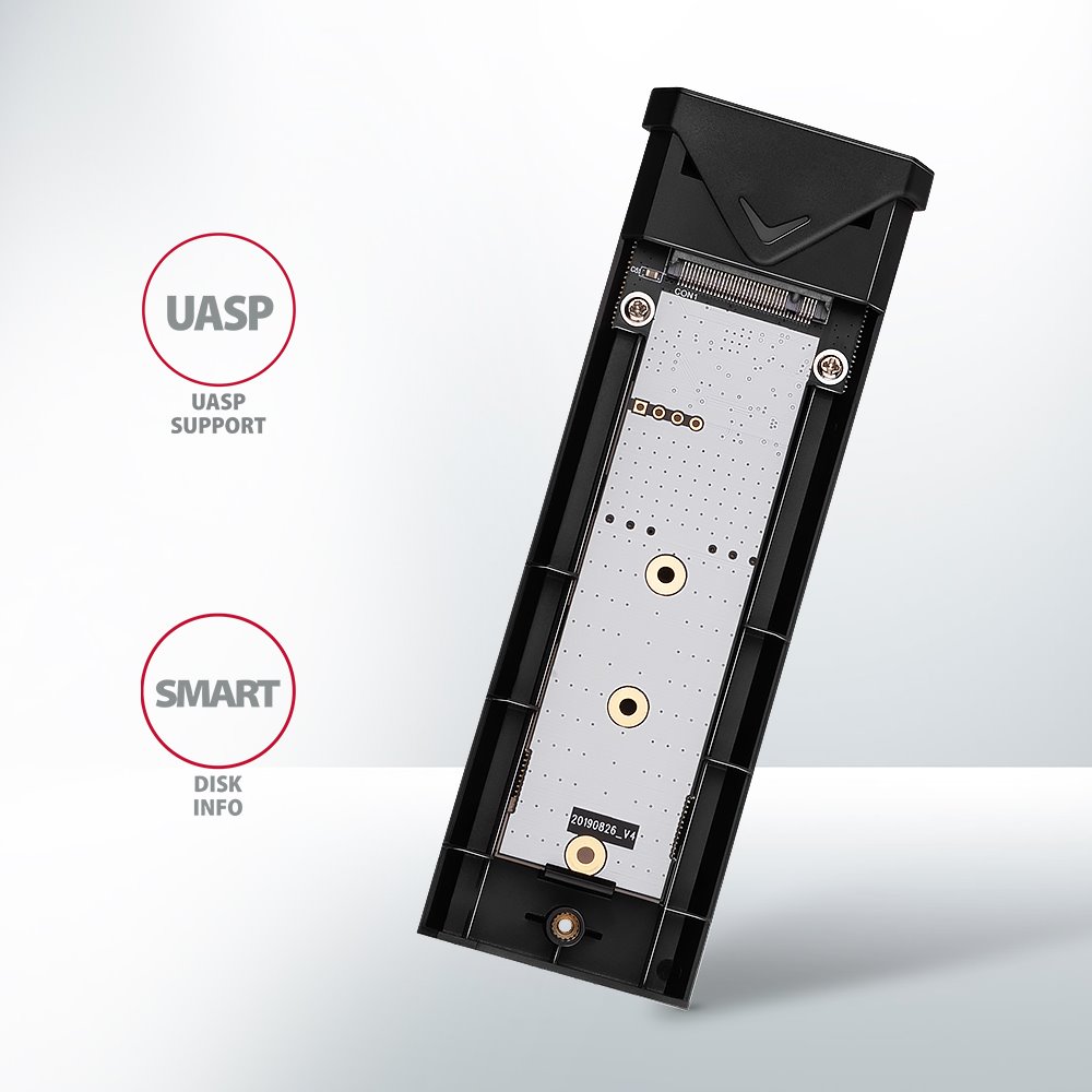 AXAGON box na M.2 NVMe SSD / EEM2-UB2 / USB-C / USB 3.2 Gen2 / černý / kabel 20cm USB-C na USB-C