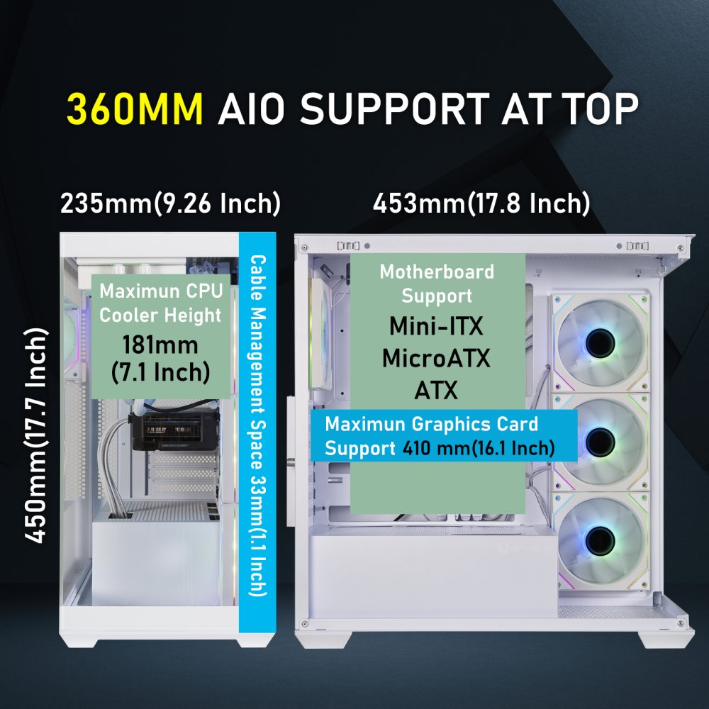 BitFenix skříň CETO Cube / 4x 120mm ARGB fan / 2x USB 3.0 / USB-C / tvrzené sklo / bílá