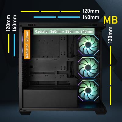BitFenix skříň CETO Cube / 4x 120mm ARGB fan / 2x USB 3.0 / USB-C / tvrzené sklo / černá