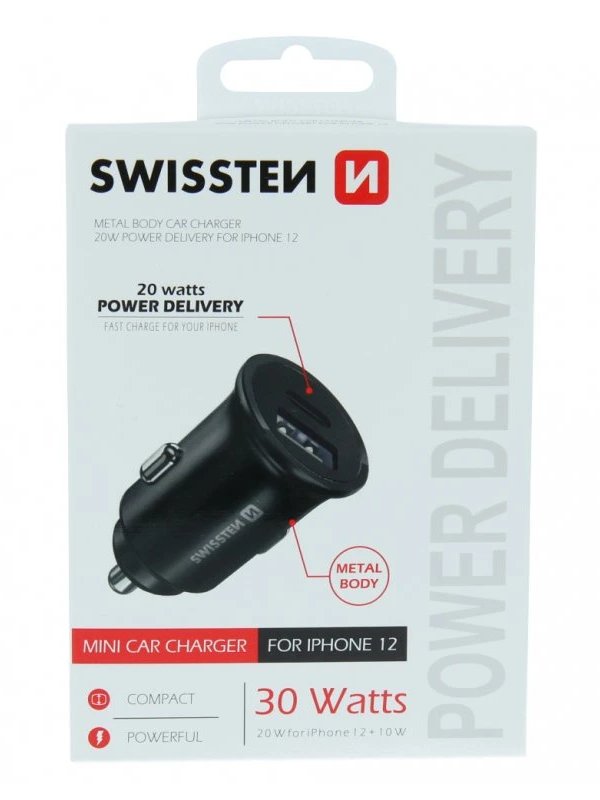 Swissten cl adaptér power delivery 30w iphone 12 černý