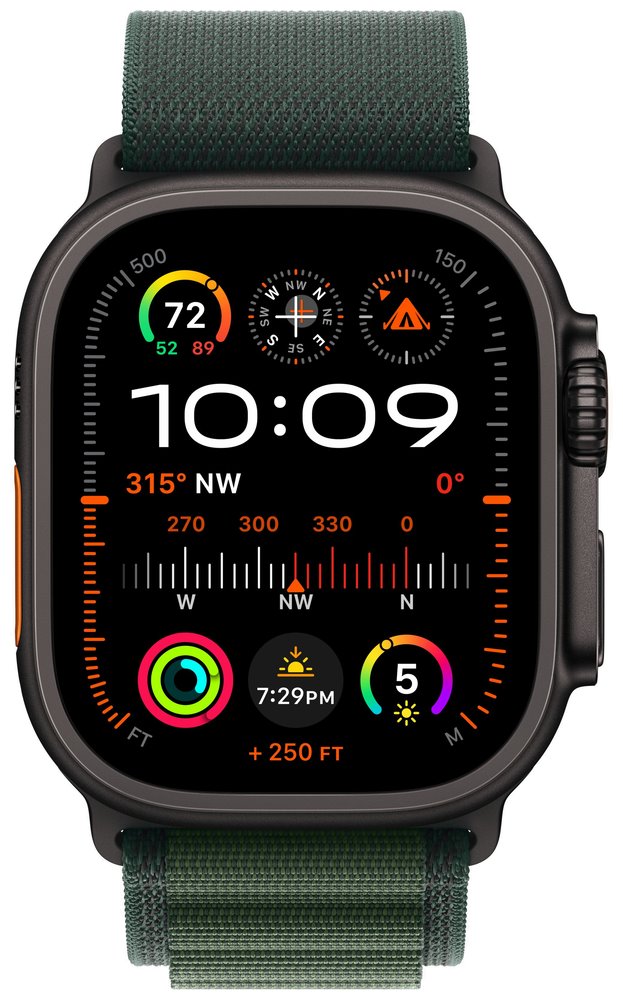 Apple Watch Ultra 2 49mm Černý titan s tmavě zeleným alpským tahem - L