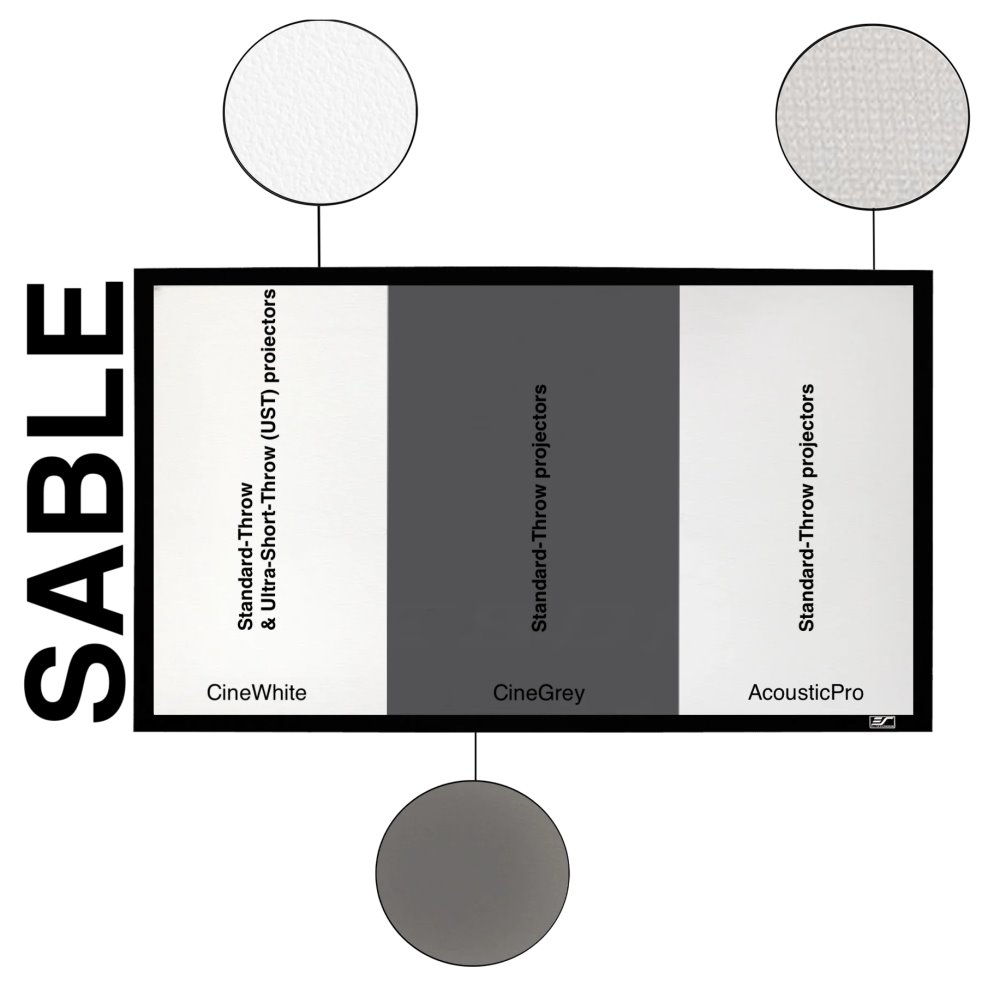 ELITE SCREENS plátno v pevném rámu 92" (233,7cm)/ 16:9/ 114,5×203,7cm/ gain 1.1/ rám černý 6cm
