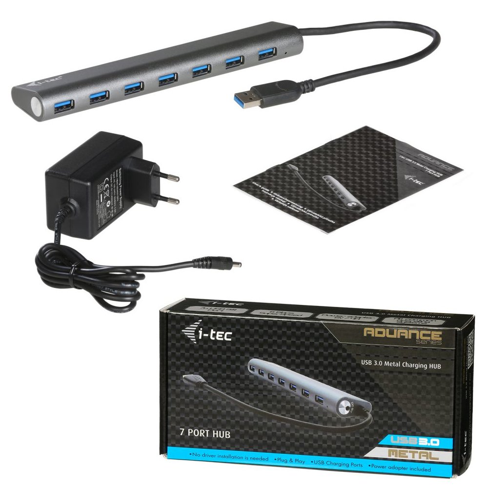 i-tec USB HUB METAL/ 7 portů/ USB 3.0/ napájecí adaptér/ kovový