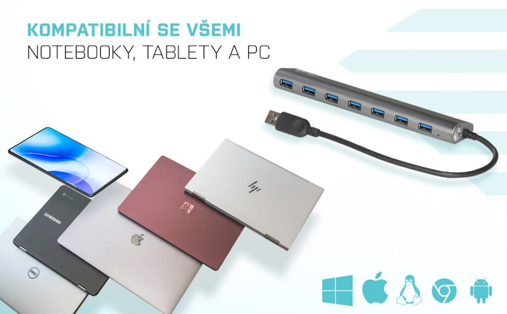 i-tec USB HUB METAL/ 7 portů/ USB 3.0/ napájecí adaptér/ kovový