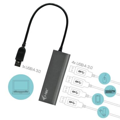 i-tec USB HUB METAL/ 4 porty/ USB 3.0/ napájecí adaptér/ kovový