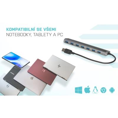 i-tec USB HUB METAL/ 7 portů/ USB 3.0/ napájecí adaptér/ kovový