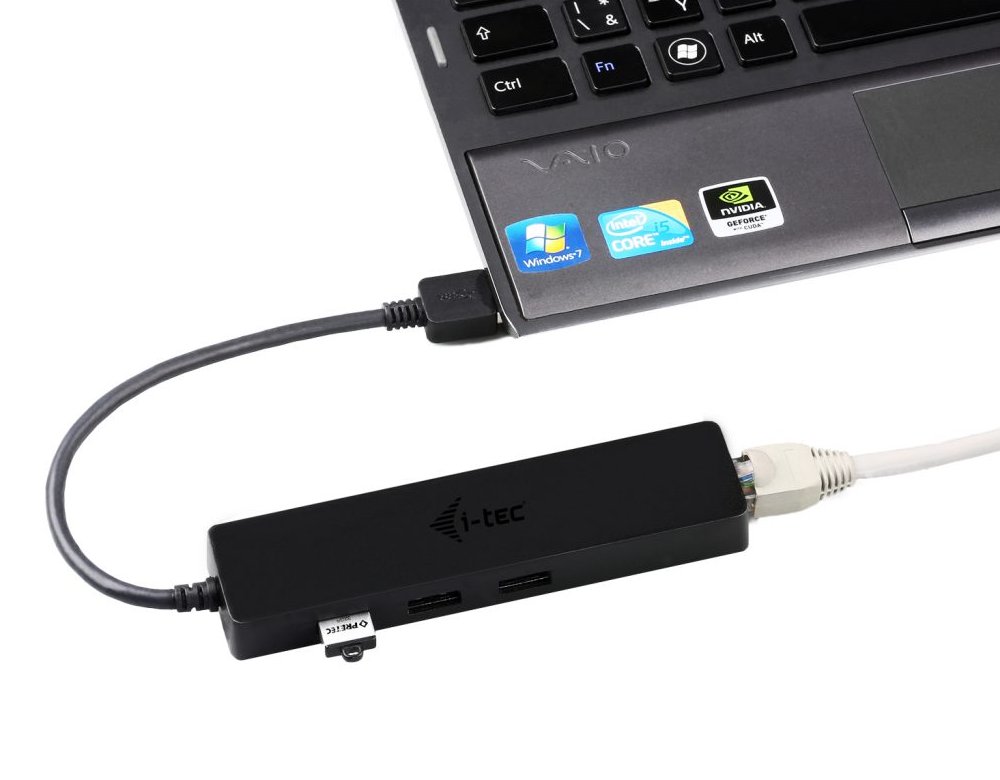 i-tec USB HUB ADVANCE/ 3 porty/ USB 3.0/ Gigabit Ethernet adaptér (RJ45)/ slim/ černý