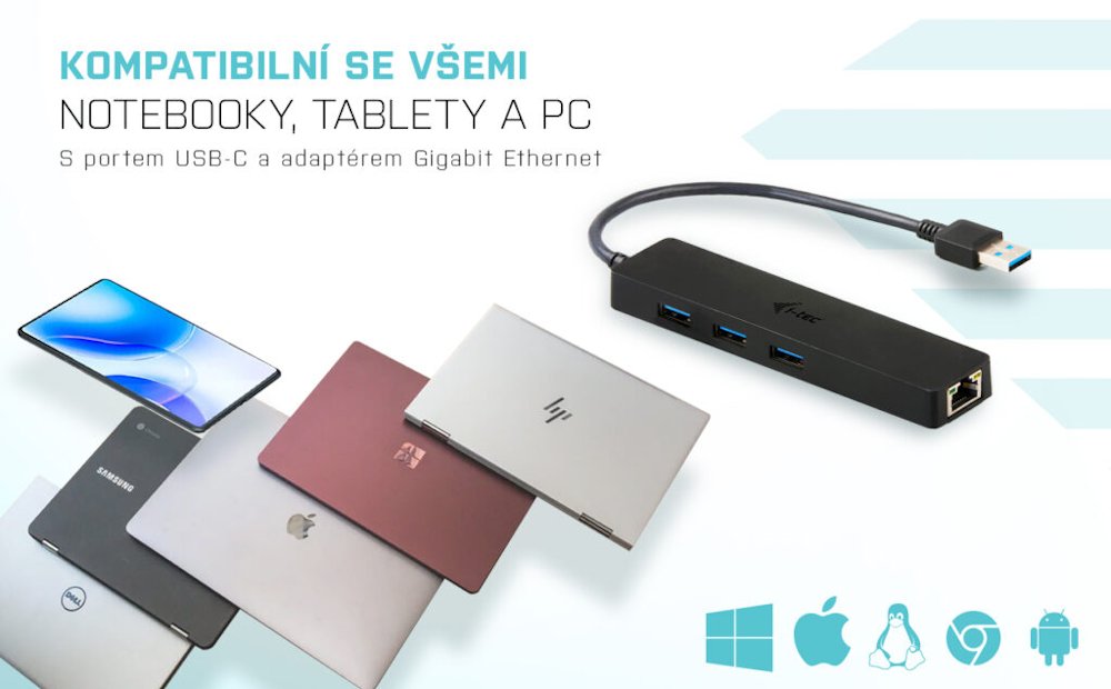 i-tec USB HUB ADVANCE/ 3 porty/ USB 3.0/ Gigabit Ethernet adaptér (RJ45)/ slim/ černý