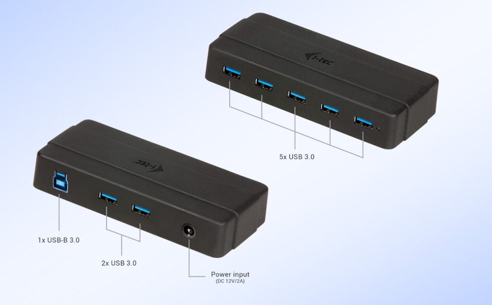 i-tec USB HUB Charging/ 7 portů/ 2 nabíjecí port/ USB 3.0/ napájecí adaptér/ černý