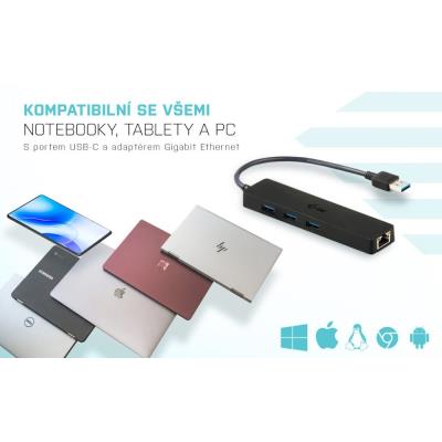 i-tec USB HUB ADVANCE/ 3 porty/ USB 3.0/ Gigabit Ethernet adaptér (RJ45)/ slim/ černý