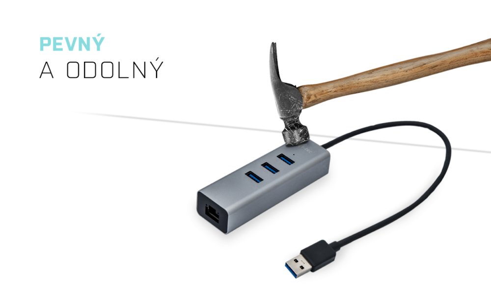 i-tec USB 3.0 HUB METAL/ 3 porty/ USB 3.0 na Gigabit Ethernet adaptér (RJ45)/ šedý