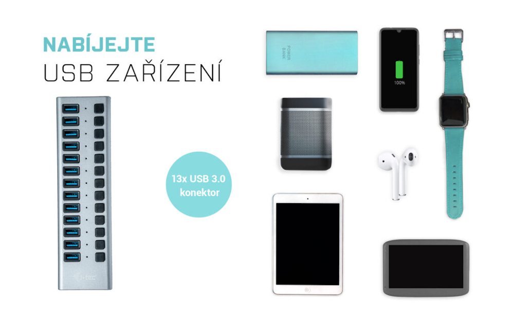 i-tec USB 3.0 nabíjecí HUB 13 Port + napájecí adaptér 60 W